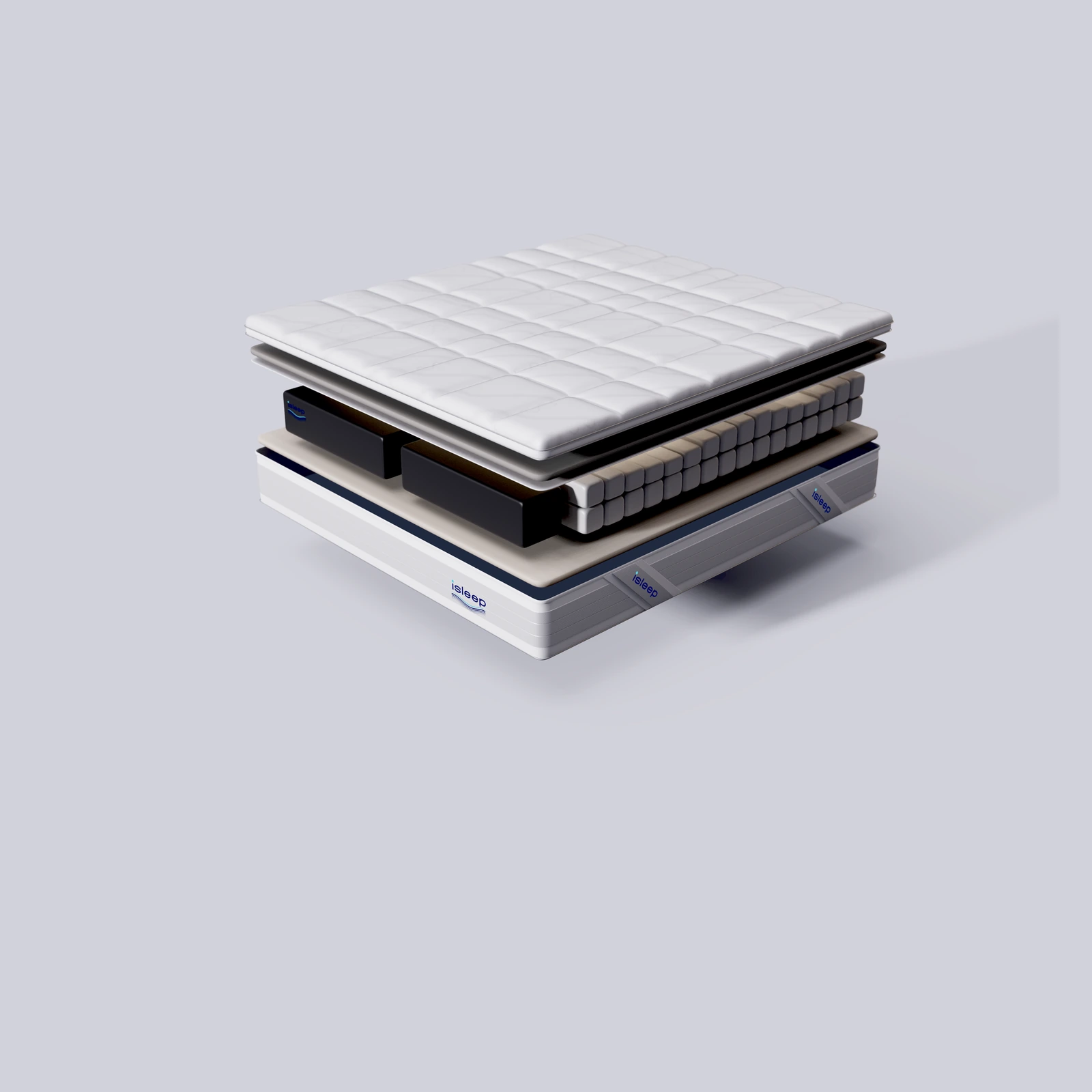 AI空气能助眠床垫分层结构效果图 / Exploded view of the AI Air Sleep Mattress