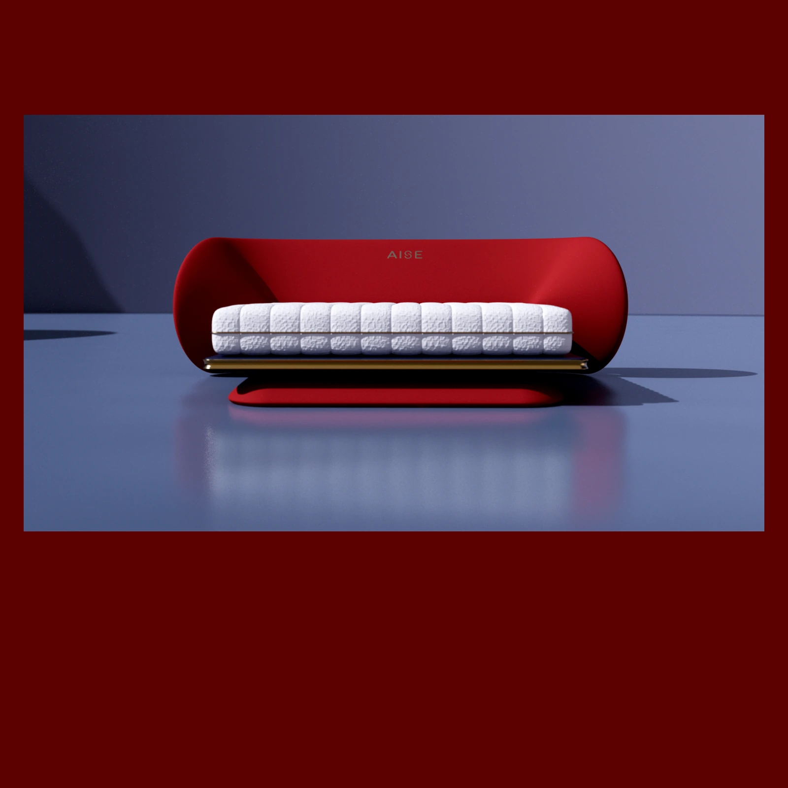 红色AISE软床正视效果图 / Front view of the red AISE Soft Bed